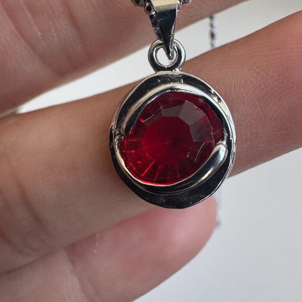 Sterling Silver Red Crystal Necklace & Earrings Set - Picture 6 of 16